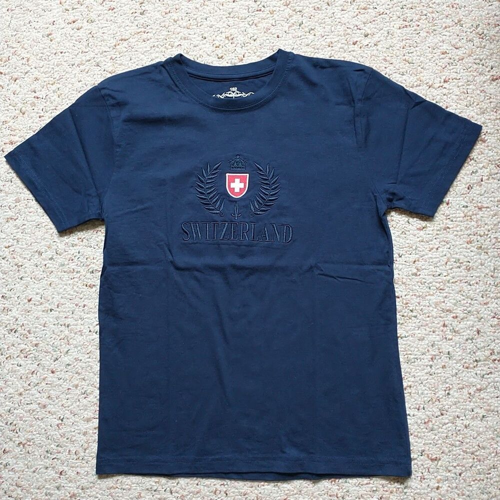 Switzerland Embroidered Crest Short Sleeve Tee - Navy SWISS Tour Medium top